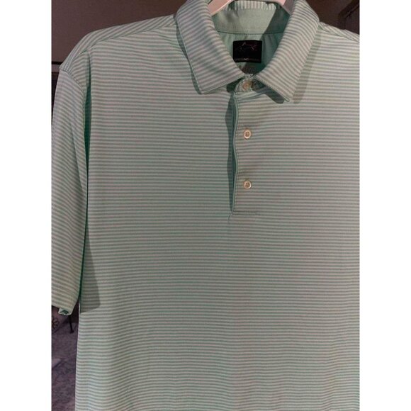 Greg Norman ML75 Play Dry Mint Green Striped Polo Shirt L/G - Picture 3 of 8